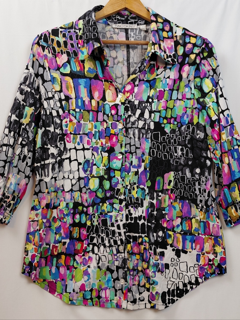 Snoskins Geometric Patterned Blouse Women's Size Large Made In USA